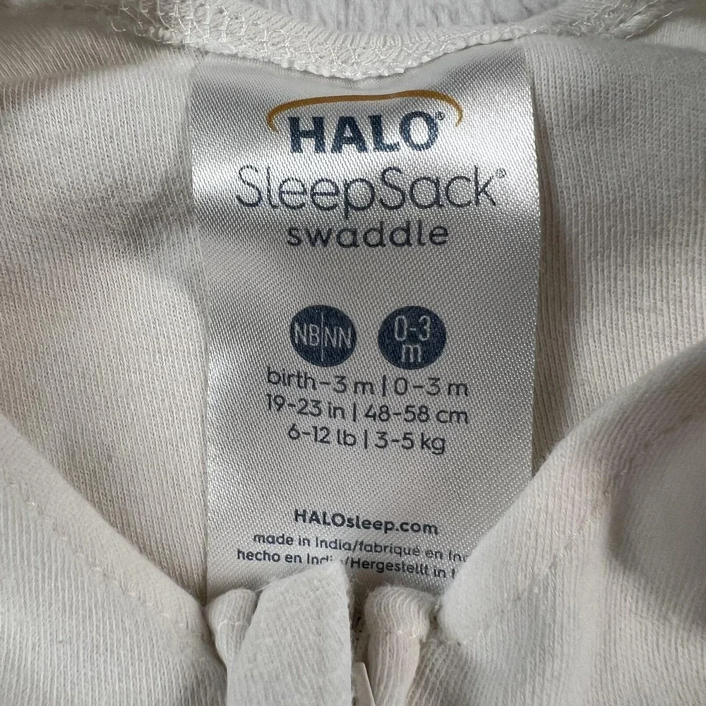 Halo SleepSack Swaddle Gown Baby 0-3‎ Months White Cotton Zip Wearable Blanket